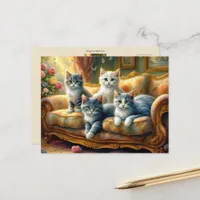 Cats on the sofa - cute scene in vintage look postcard