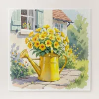 Pretty Yellow Flowers in Watering Can   Jigsaw Puzzle