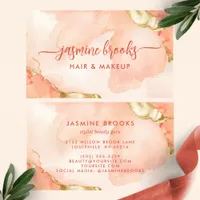 Elegant Peach And Gold Chic Watercolor Business Card