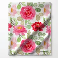 Cute Pink And Red Watercolor Roses Floral Fabric