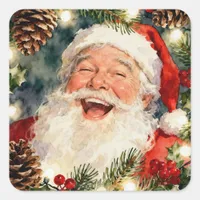 A Sweet Old-Fashioned Santa | Vintage Christmas Square Sticker
