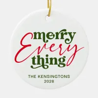 Modern Minimalist Merry Everything Holiday Photo Ceramic Ornament