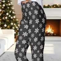 White Snowflakes On Black Cute Christmas Leggings