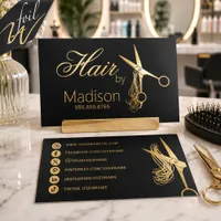 Elegant Foil Metallic Chic HairStylist Scissors Business Cards