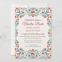 Floral Colorful Botanical Romantic Spanish Wedding Invitation