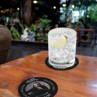 Bachelor party man myth legend photo black white round paper coaster