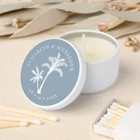 Tropical Palm Trees Dusty Blue Beach Wedding Mini Candle Favors