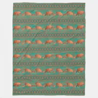 Southwest Cute Javelina Family Copper Teal Large Fleece Blanket