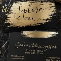 Gold Foil Brush Stroke Hair Stylist Business Cards