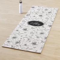 Sketched Floral Outline Pattern Gray/Wht ID939 Yoga Mat
