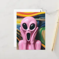 Screaming Pink Alien Postcard