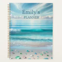 Pretty Blue Ocean Waves and Sea Glass Personalized Planner