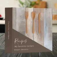 Wooden kitchen utensils brown recipe 3 ring binder