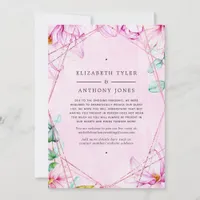 Rose Gold & Pink Magnolia Geometric Wedding Guests Announcement