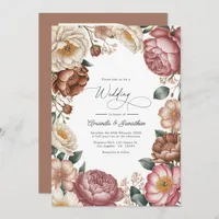 Mocha, Cream & Dusty Rose Floral Wedding QR Code Invitation