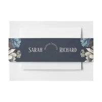 Elegant Navy Blue Floral Rustic Wildflower Wedding Invitation Belly Band