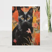 Pretty Black Kitty in Flowers Card