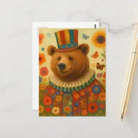 Circus Bear in Flowers Postcard
