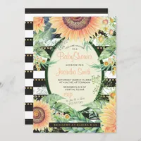 Sunflower Stripes Glam Baby Shower | Modern Rustic Invitation