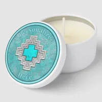 Southwest Turquoise Stone Geometric Personalized Mini Candle Favors