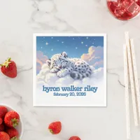 Cute Snow Leopard Asleep on Clouds Baby Shower Napkins