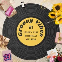 Groovy Vibes Record 21st Birthday Black Yellow Rug