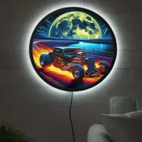 Hotrod cruising by the moonlit lake at night LED sign