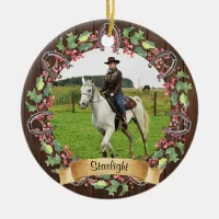 Rustic Wood Custom Horse Photo Christmas Ceramic Ornament