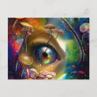 Eye and Colorful Mushrooms Abstract Postcard