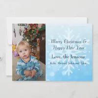 Pretty Blue Personalize Snowflake Photo Christmas Invitation