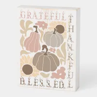 Boho Fall Grateful Thankful Blessed Thanksgiving Wooden Box Sign