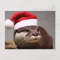 Adorable Otter Santa Hat Postcard