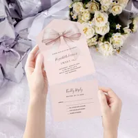 Bow pink rose gold Sweet 16 rsvp All In One Invitation