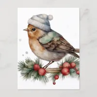 Adorable Watercolor Winter Bird Postcard