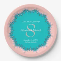 Rose Pink + Teal Lace Wedding Party Paper Plates