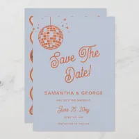 Retro Groovy 70s Blue Ivory Orange Disco Photo Save The Date