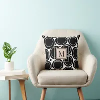 Modern Abstract Black White Blush Pink Monogram  Throw Pillow