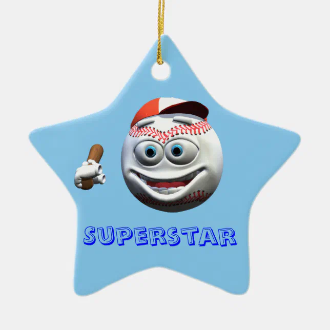 Funny Cartoon Baseball with Bat Ceramic Ornament