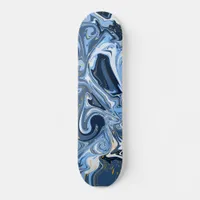 Blue, White and Gold Fluid Art Faux Marble Skateboard