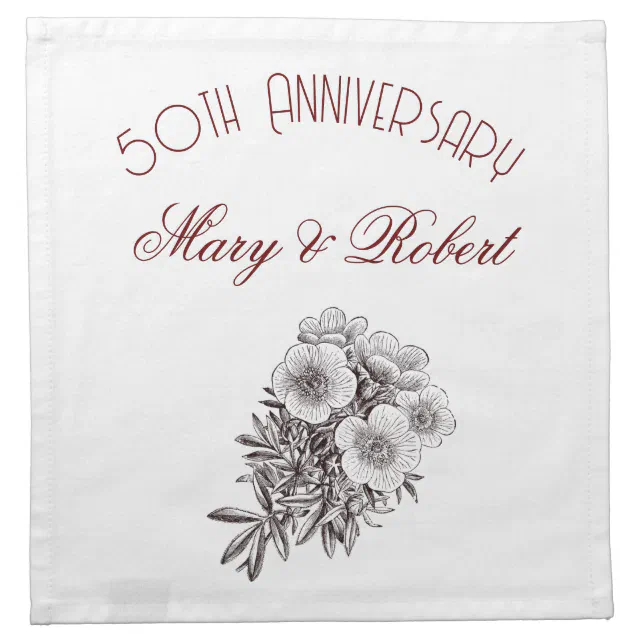 Flourished 50th anniversary - personalized  cloth napkin