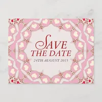 Pink Cream Red Hearts Save the Date Postcard