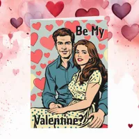 Be My Valentine? Cute Retro Pop Art Couple Card