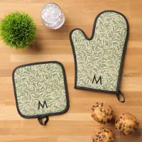 Monogrammed Willow Bough Pattern William Morris Oven Mitt & Pot Holder Set