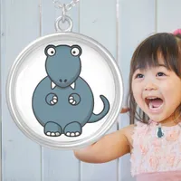 Cute Tyrannosaurus Rex Cartoon Fun Dinosaur Silver Plated Necklace