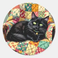 Cute Black Cat on Rocking Chair Classic Round Sticker
