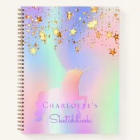 Sketchbook unicorn pink gold stars holographic gir notebook
