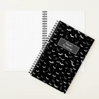 Halloween Black and White Flying Bats Pattern Notebook