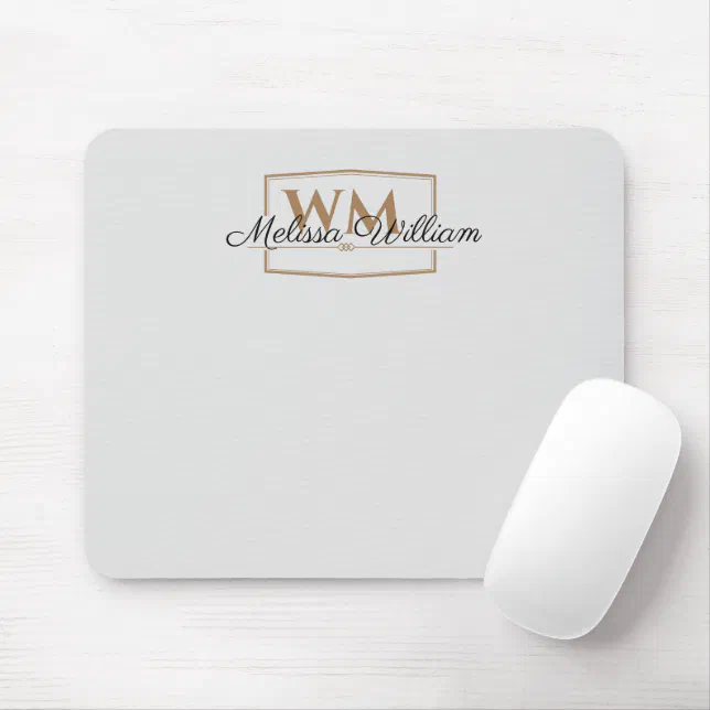 Silver Gold Monogram Name Script Mouse Pad