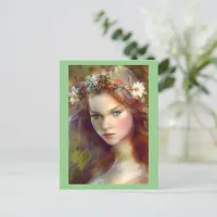 Dreamy kitschy Maiden with Flower Wreath Postcard