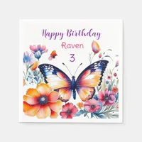 Butterfly in Flowers Girl's Birthday Party  Napkins